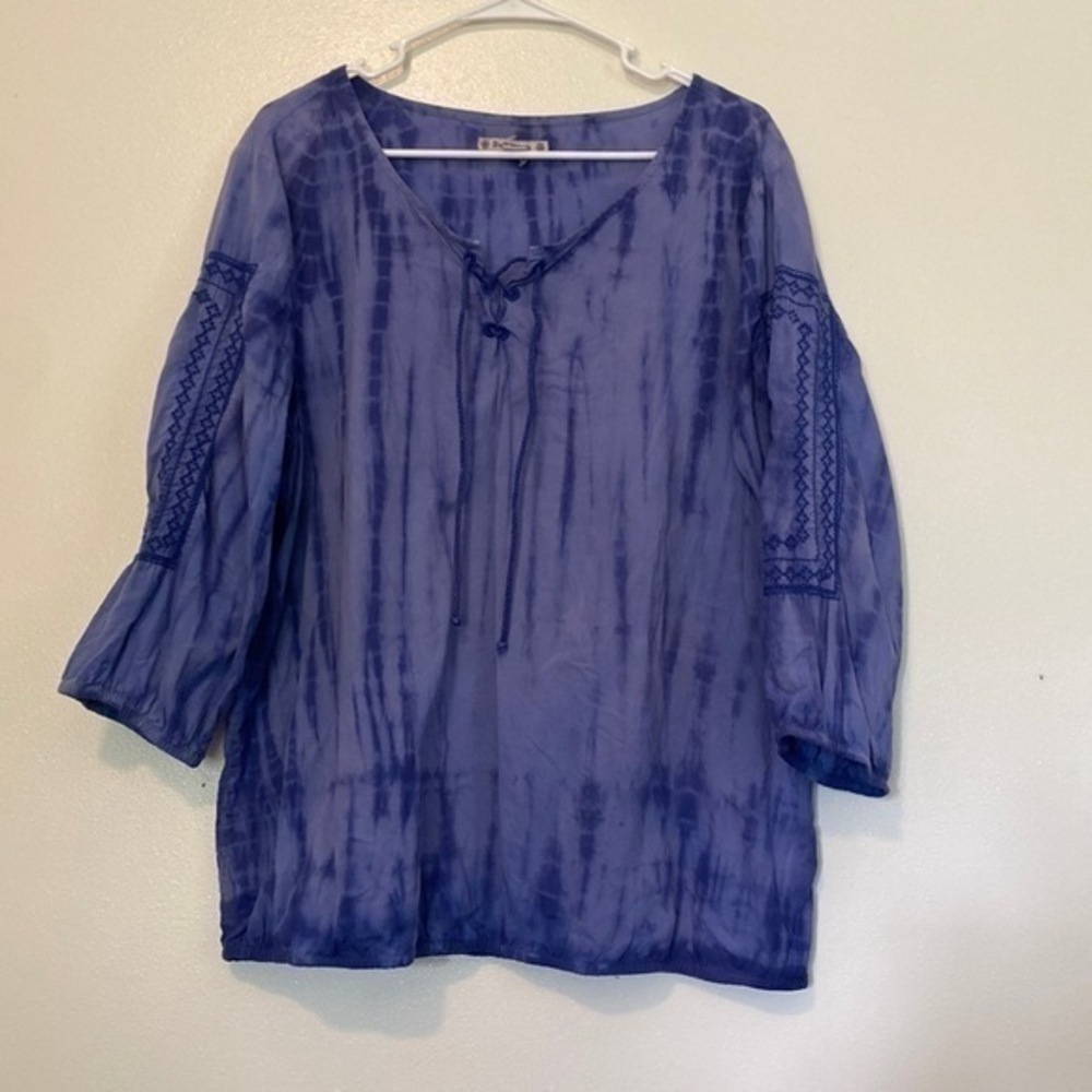 RUFFHEWN peasant two tone purple tye dye embroidered boho shirt XL